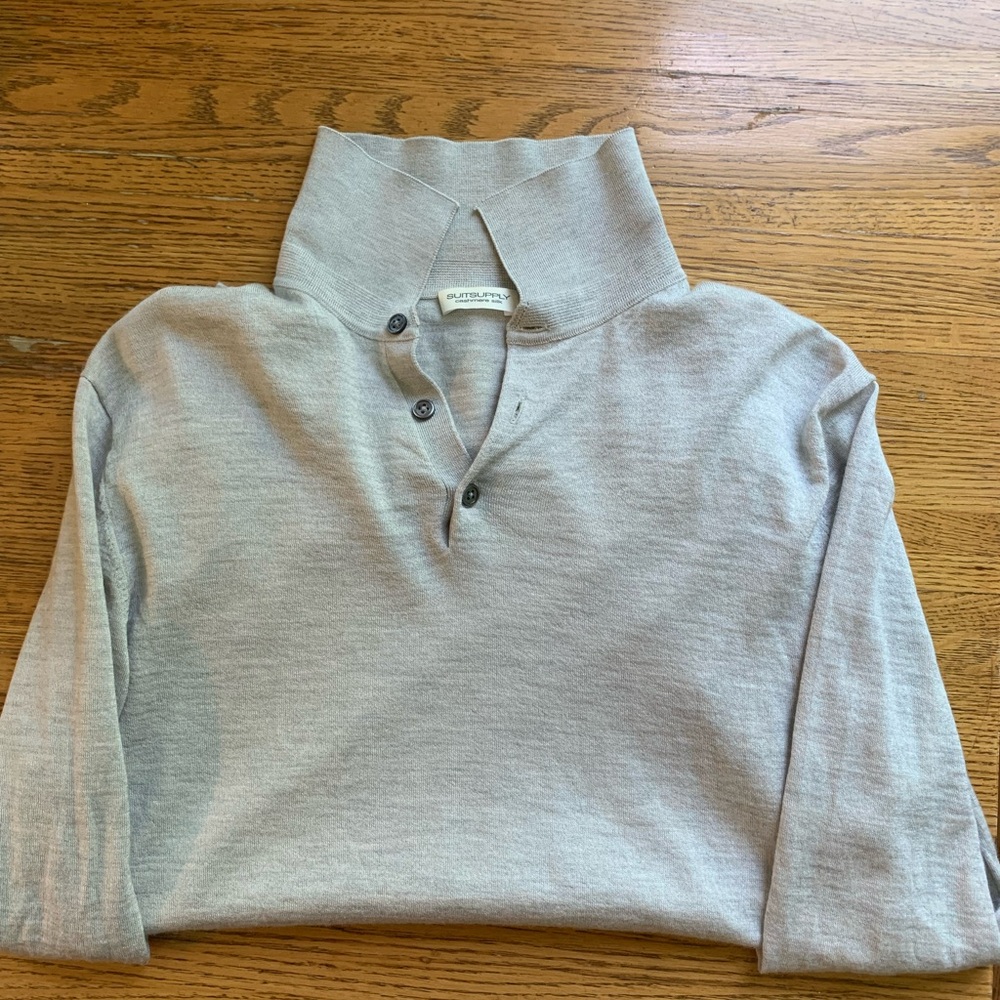 Suitsupply grey long sleeve polo size medium cashmere and silk